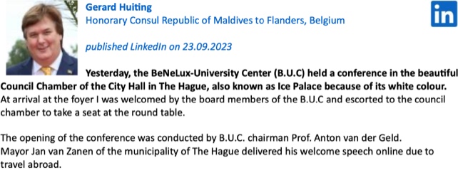 Consul Gerard Huiting - B.U.C. Conference The Hague City Hall 22-09-2023